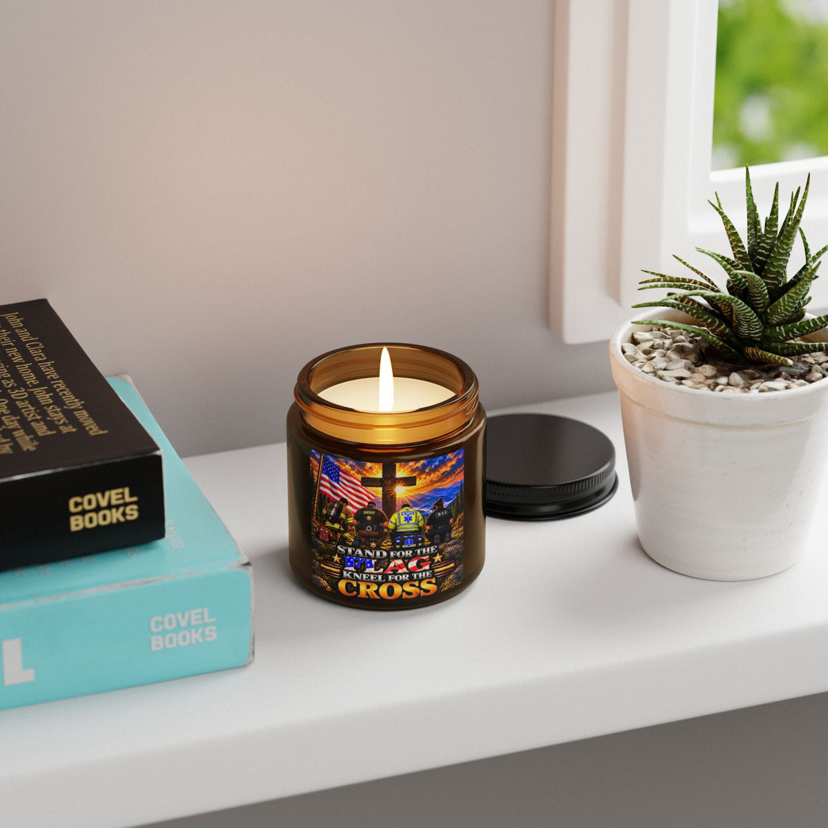 Soy Candle — "Stand For The Flag, Kneel For The Cross" (Amber Jar) First Responders