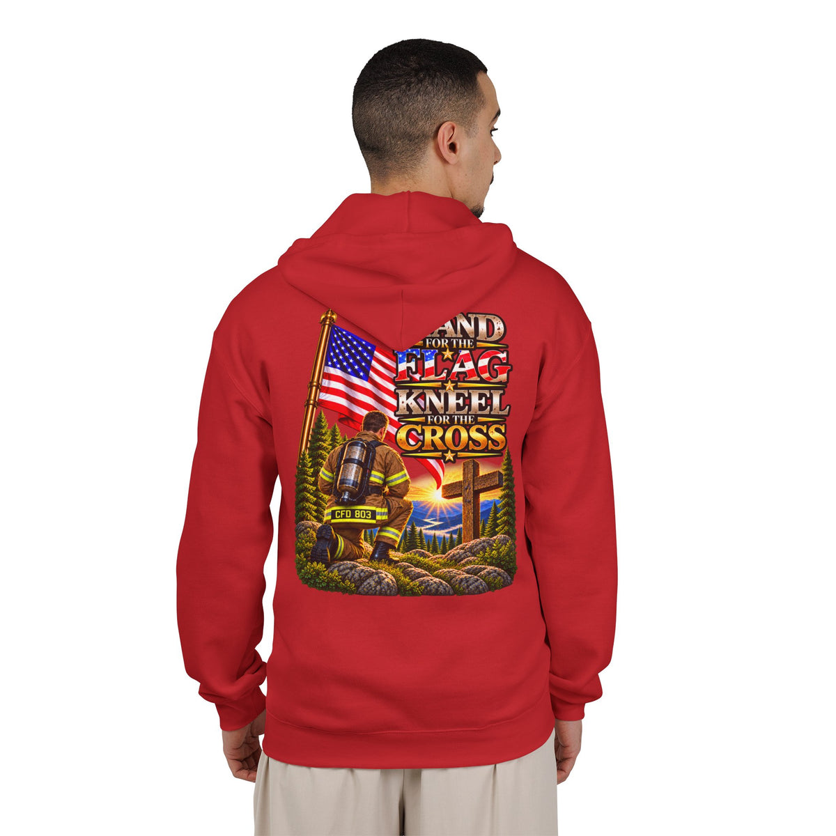 CFD 803 Firefighter Stand for the Flag, Kneel for the Cross - Hoodie_WM