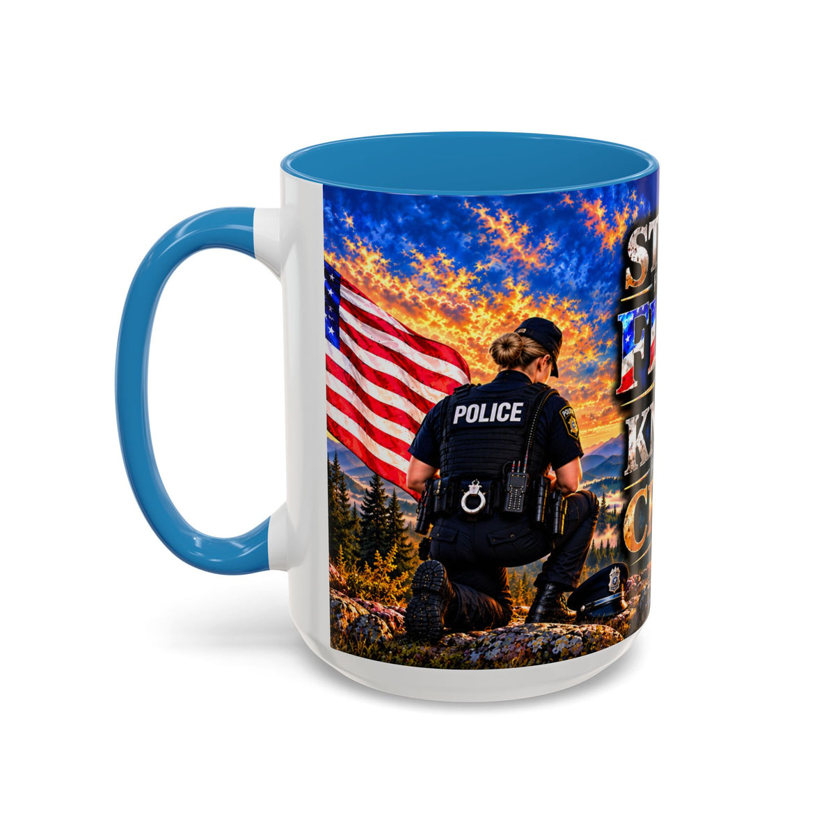Coffee Mug - "Stand for the Flag, Kneel for the Cross" Police Officer Tribute 11oz or 15oz Mug_WF