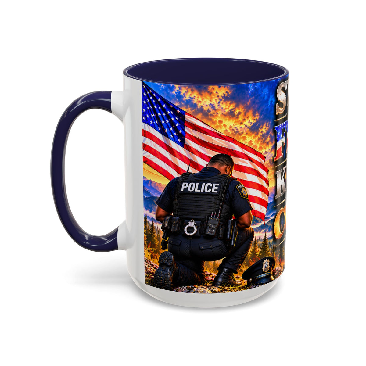 Coffee Mug - "Stand for the Flag, Kneel for the Cross" Police Officer Tribute 11oz or 15oz Mug