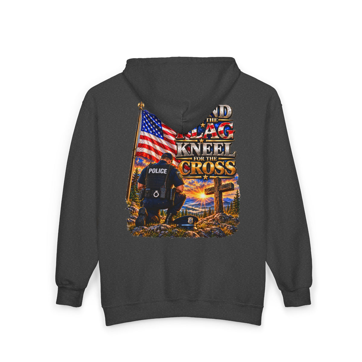 Police Officer Stand for the Flag, Kneel for the Cross - Hoodie