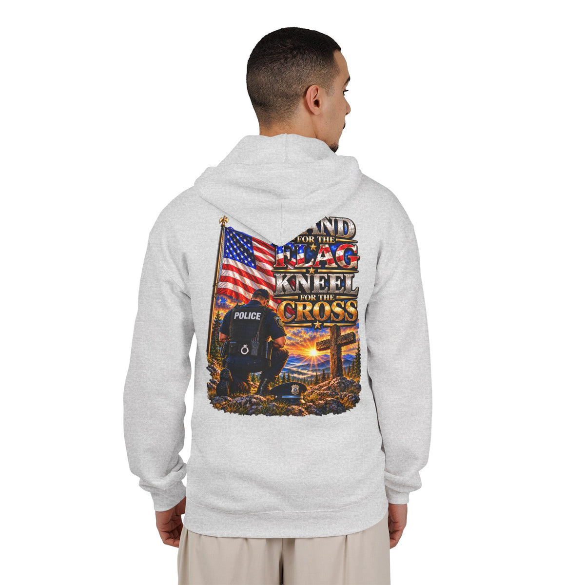 Police Officer Stand for the Flag, Kneel for the Cross - Hoodie