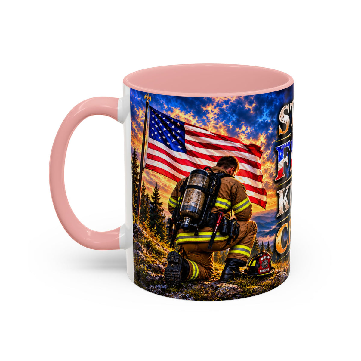 Firefighter Coffee Mug - "Stand for the Flag, Kneel for the Cross" Patriotic  Accent Mug