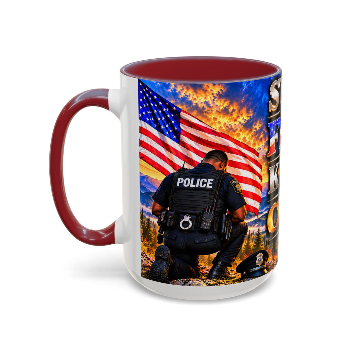 Coffee Mug - "Stand for the Flag, Kneel for the Cross" Police Officer Tribute 11oz or 15oz Mug