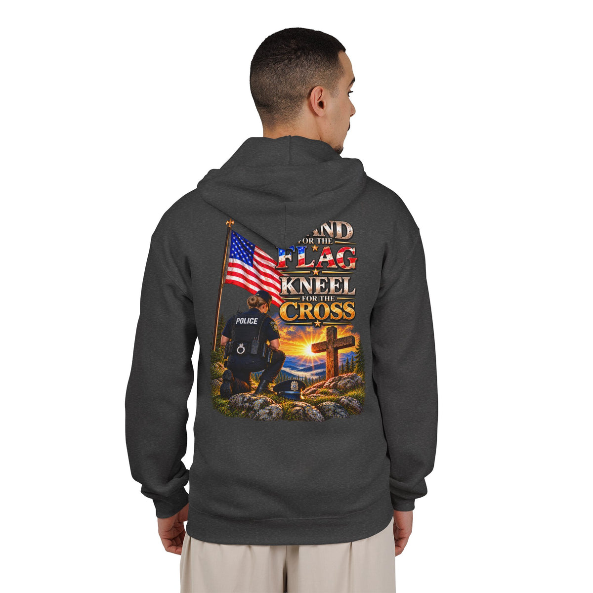 Police Officer 3 Stand for the Flag, Kneel for the Cross - Hoodie