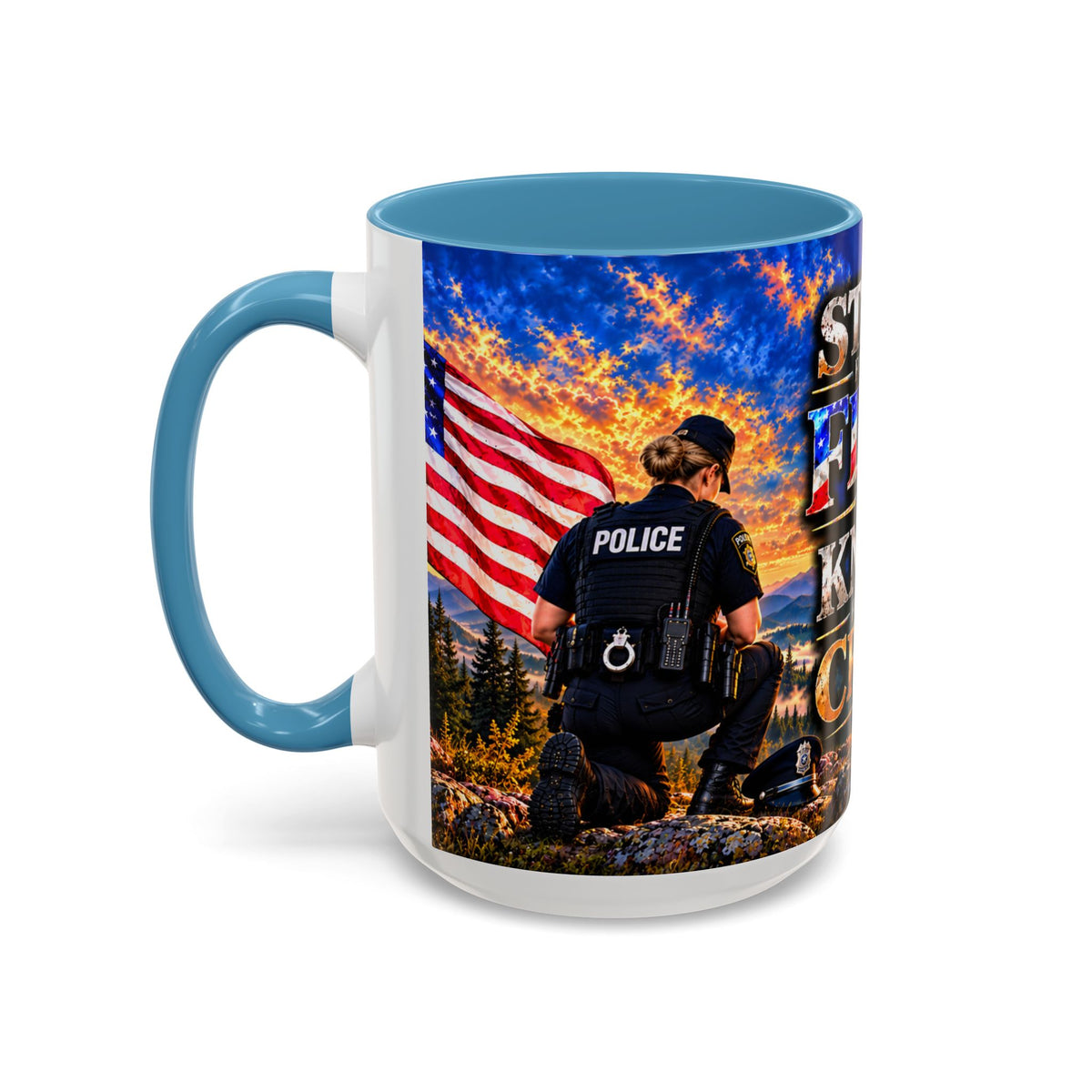 Coffee Mug - "Stand for the Flag, Kneel for the Cross" Police Officer Tribute 11oz or 15oz Mug_WF