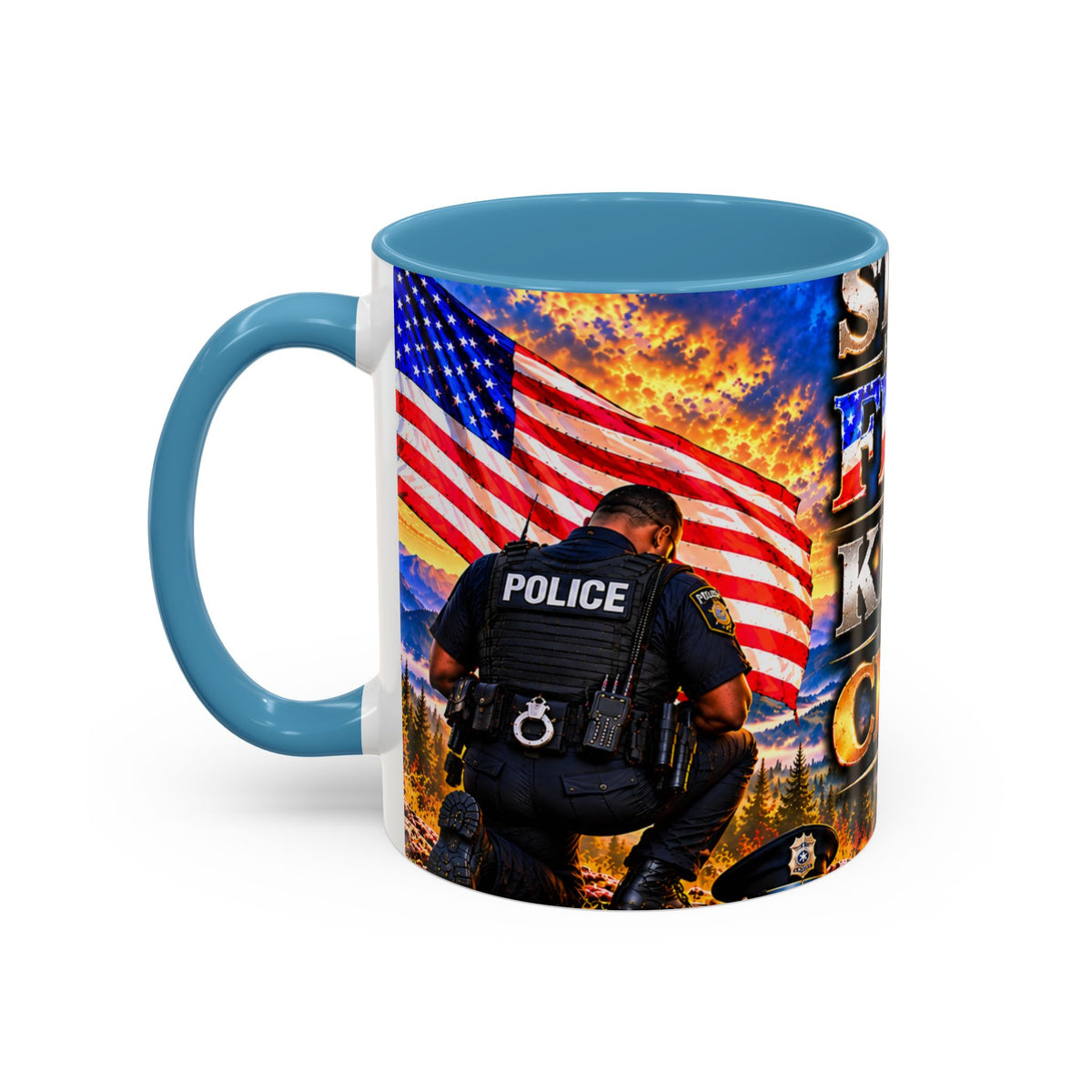 Coffee Mug - "Stand for the Flag, Kneel for the Cross" Police Officer Tribute 11oz or 15oz Mug