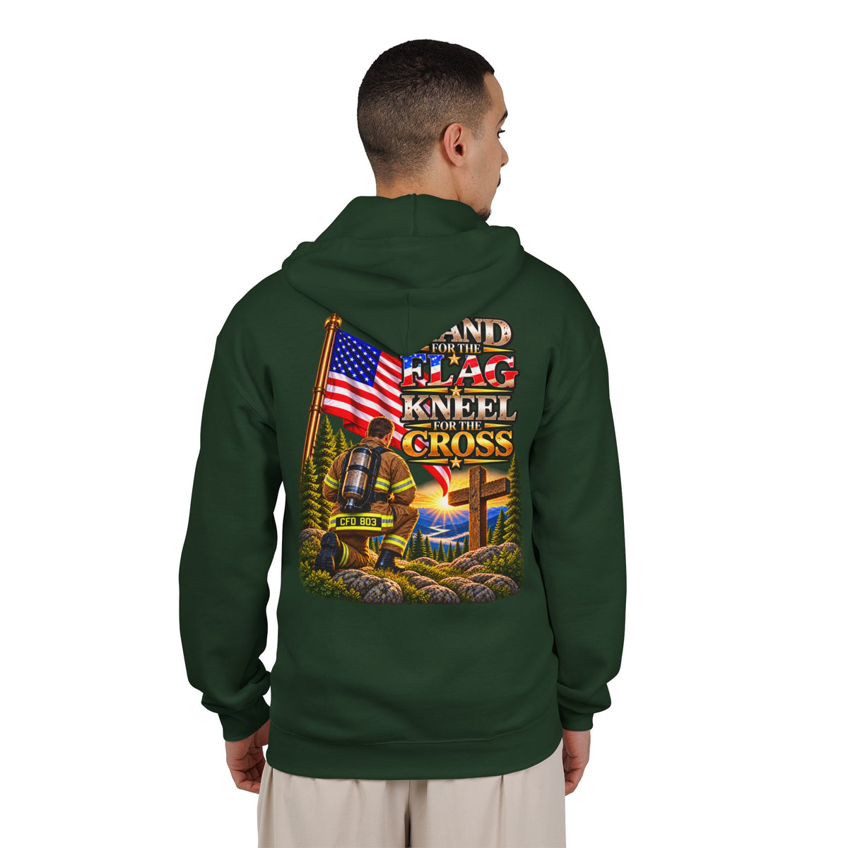 CFD 803 Firefighter Stand for the Flag, Kneel for the Cross - Hoodie_WM