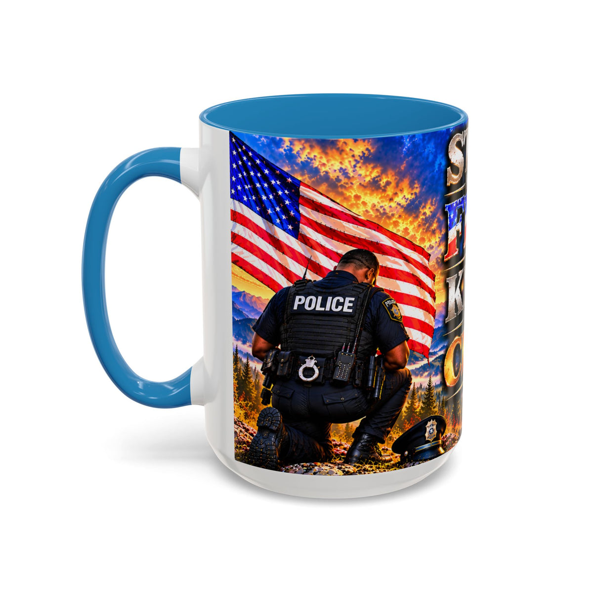 Coffee Mug - "Stand for the Flag, Kneel for the Cross" Police Officer Tribute 11oz or 15oz Mug