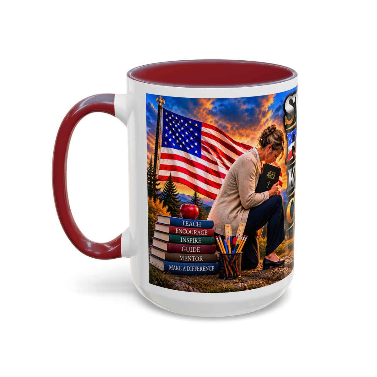 School_Teacher_Stand for the Flag, Kneel for the Cross Accent Coffee Mug - Patriotic 11oz