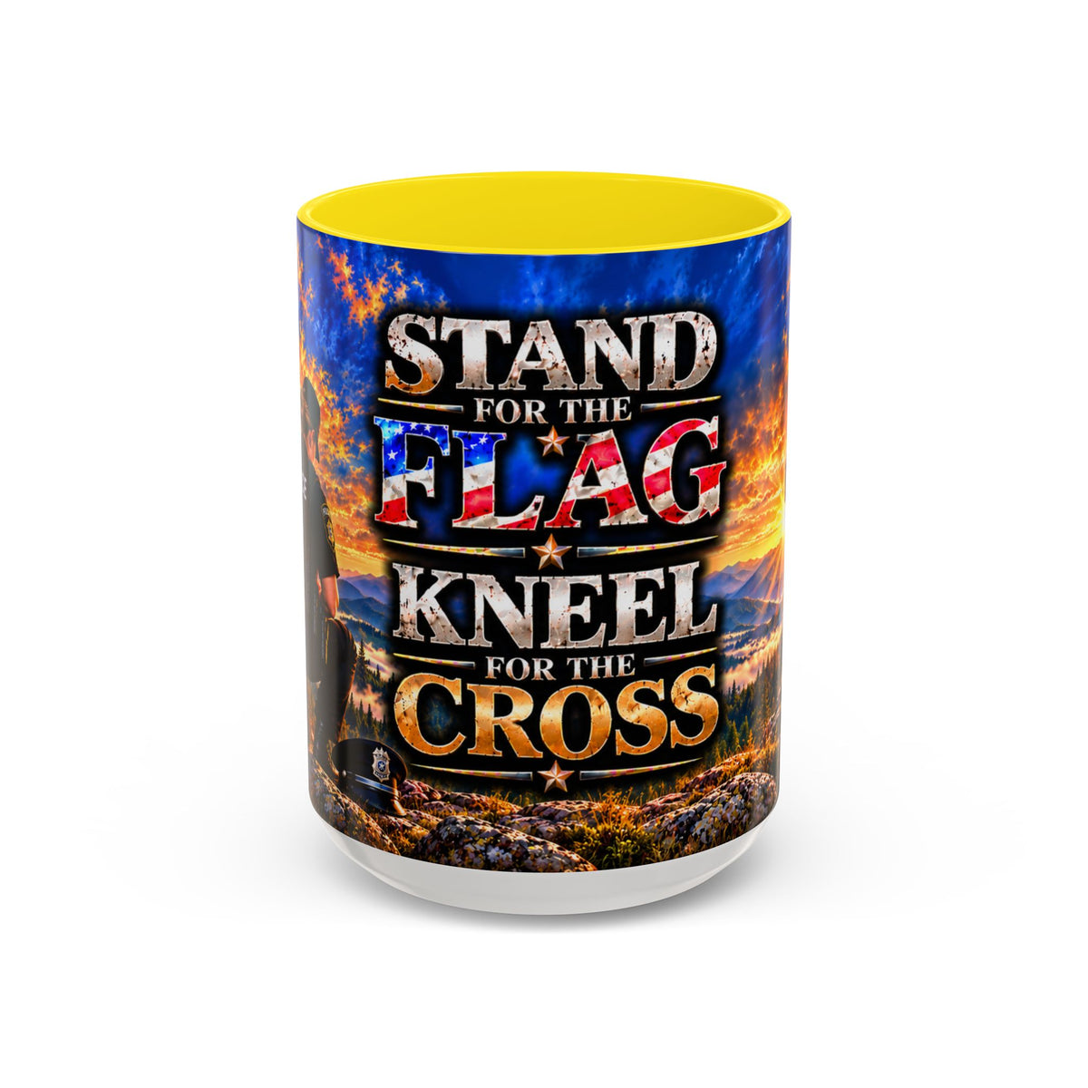 Coffee Mug - "Stand for the Flag, Kneel for the Cross" Police Officer Tribute 11oz or 15oz Mug_WF