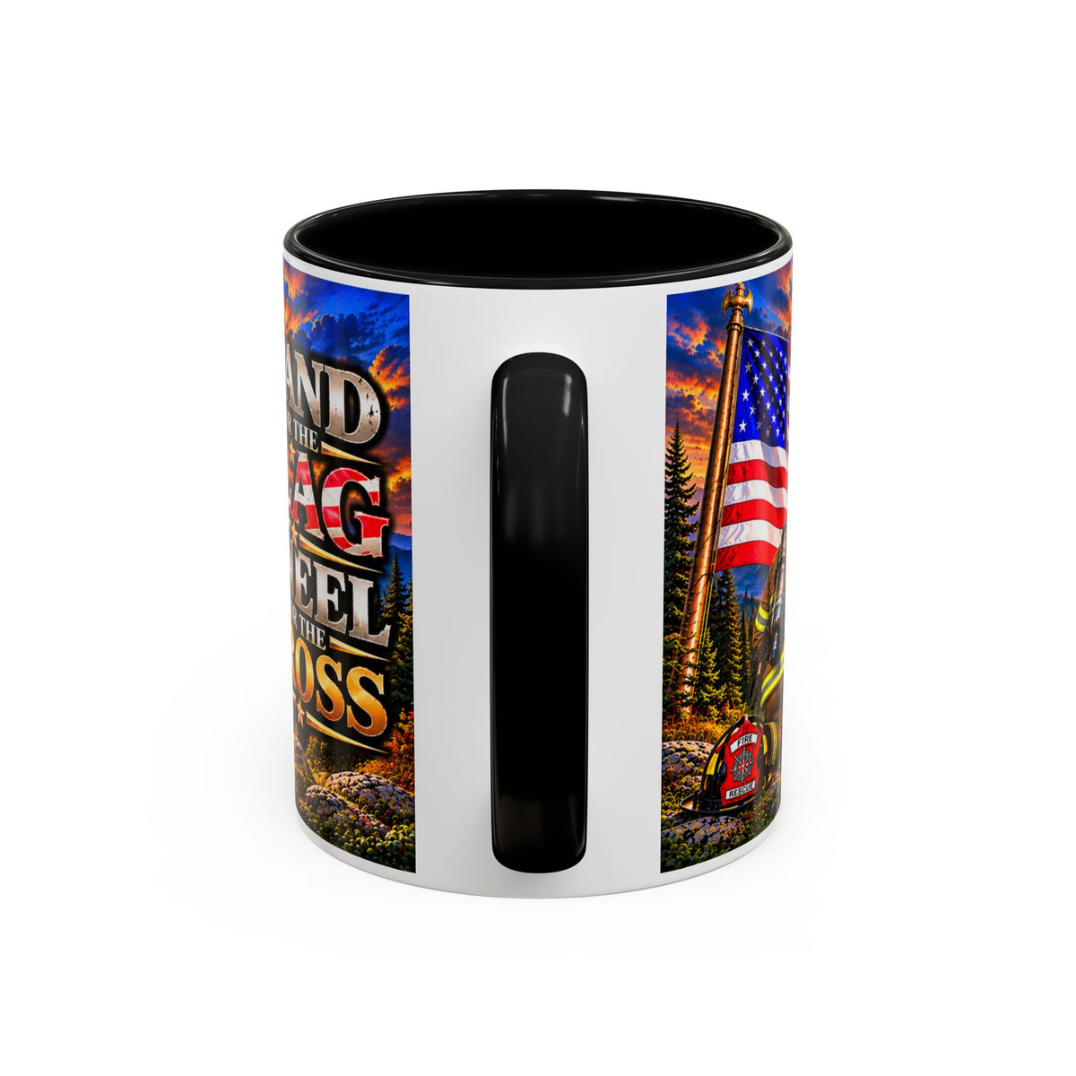 Stand for the Flag, Kneel for the Cross Accent Coffee Mug — Sheriff, Firefighter, EMS & 9-1-1 Telecommunicator 15oz