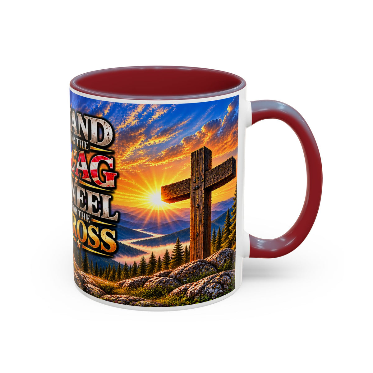 Riner_Firefighter_Stand for the Flag, Kneel for the Cross Coffee Mug_WM