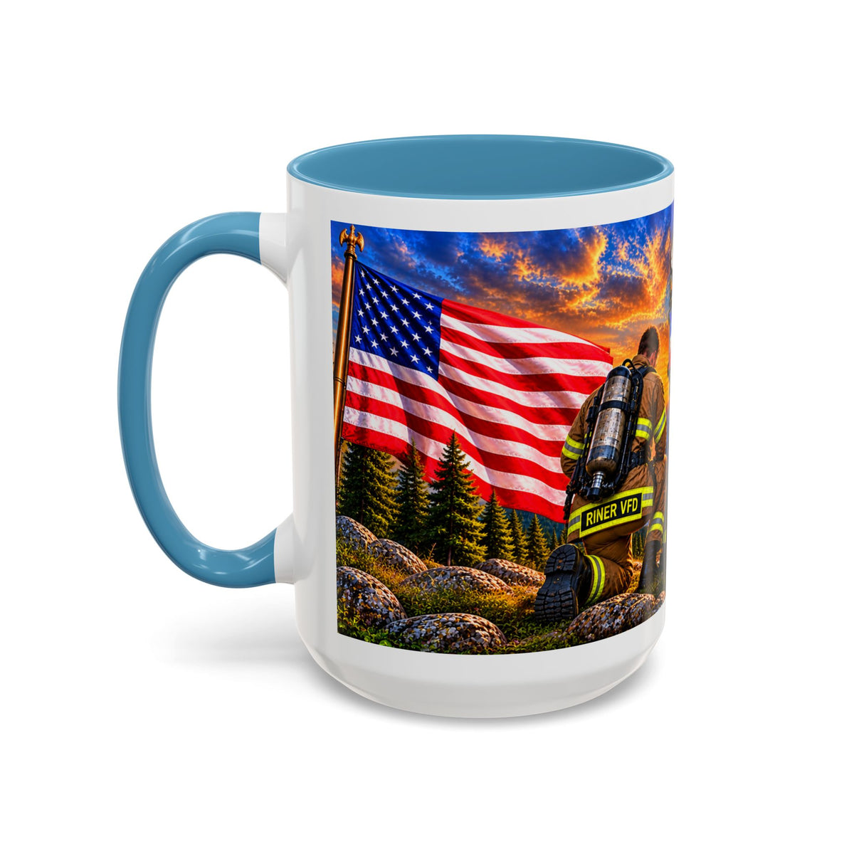 Riner_Firefighter_Stand for the Flag, Kneel for the Cross Coffee Mug_WM