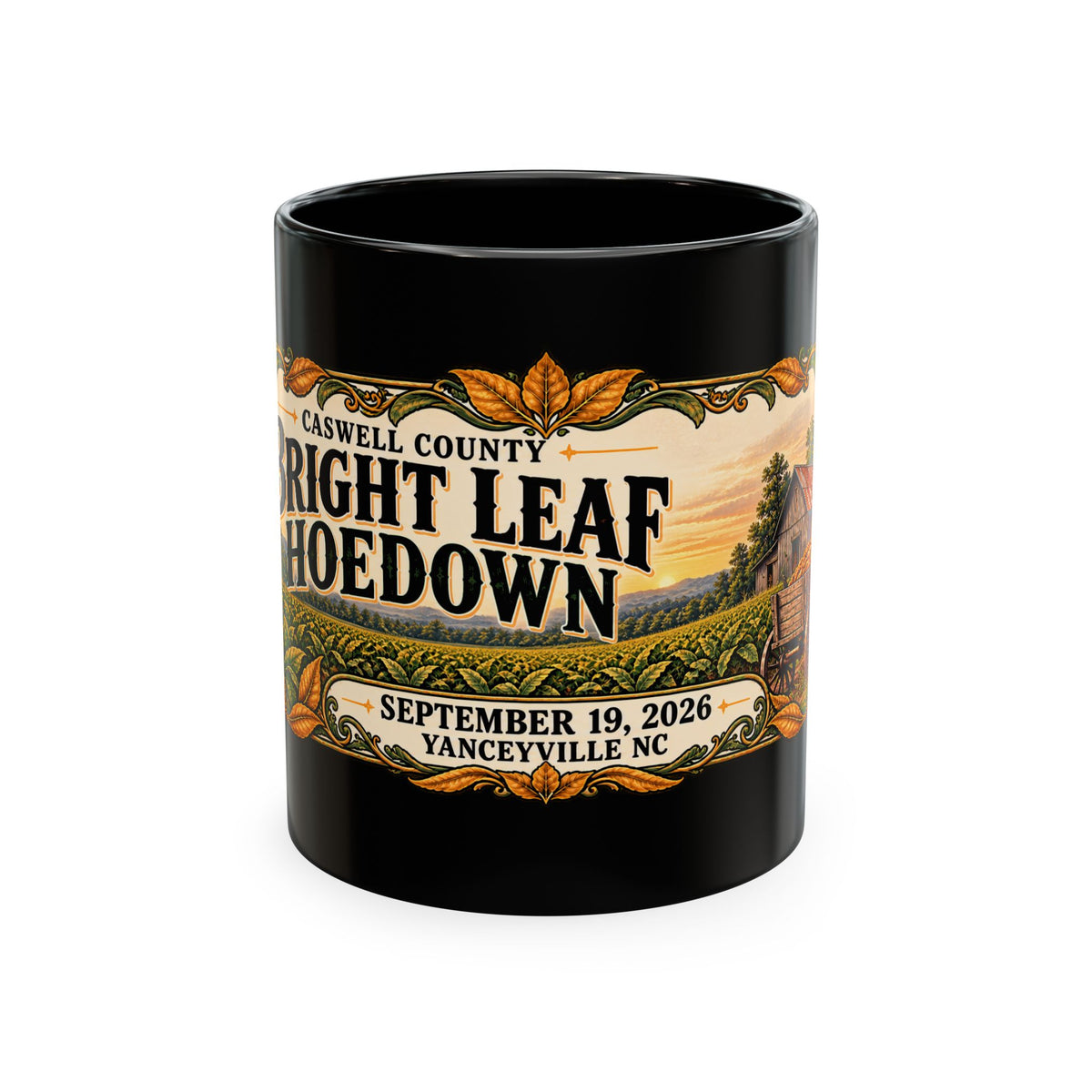 Bright Leaf Hoedown Ceramic Mug — Yanceyville NC Event Souvenir (Sept 19, 2026)
