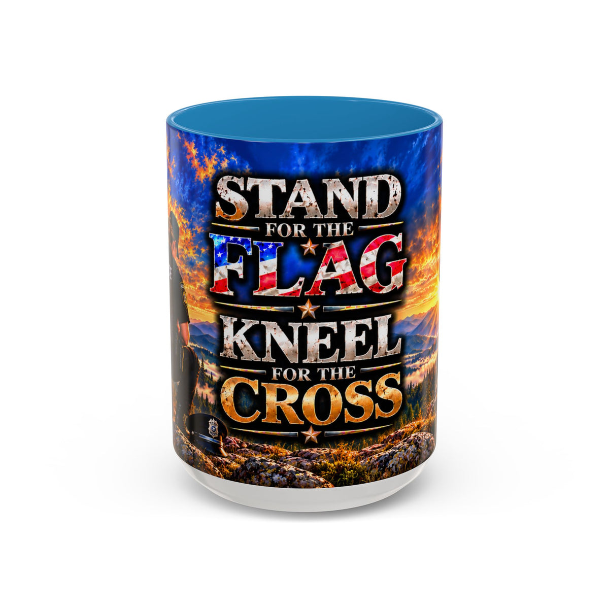 Coffee Mug - "Stand for the Flag, Kneel for the Cross" Police Officer Tribute 11oz or 15oz Mug_WF