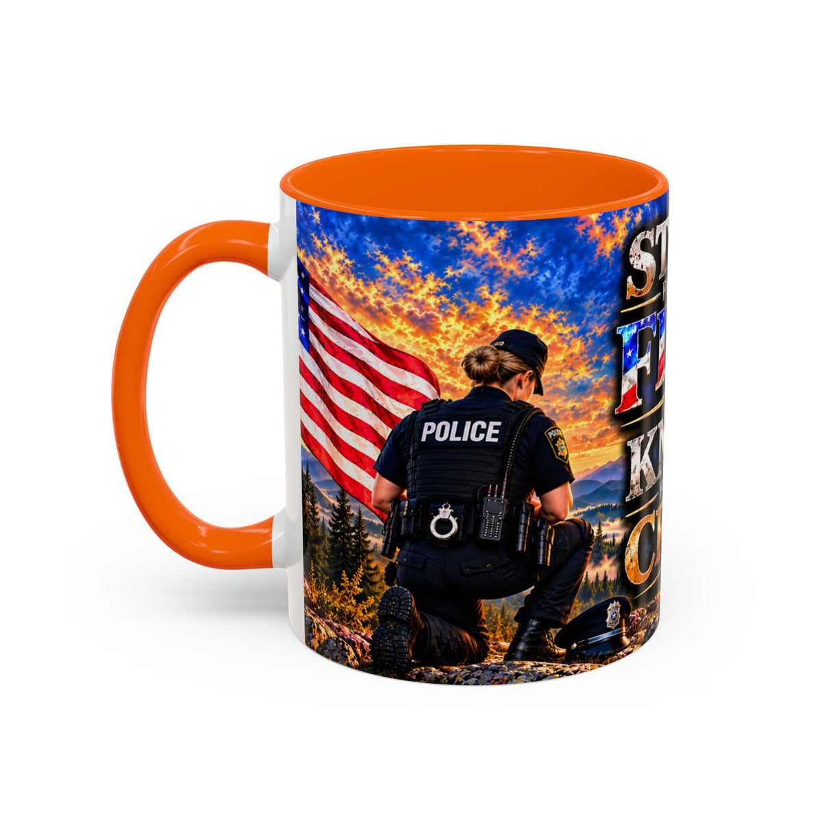 Coffee Mug - "Stand for the Flag, Kneel for the Cross" Police Officer Tribute 11oz or 15oz Mug_WF