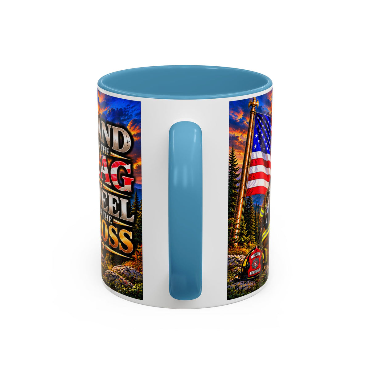 Stand for the Flag, Kneel for the Cross Accent Coffee Mug — Sheriff, Firefighter, EMS & 9-1-1 Telecommunicator 15oz