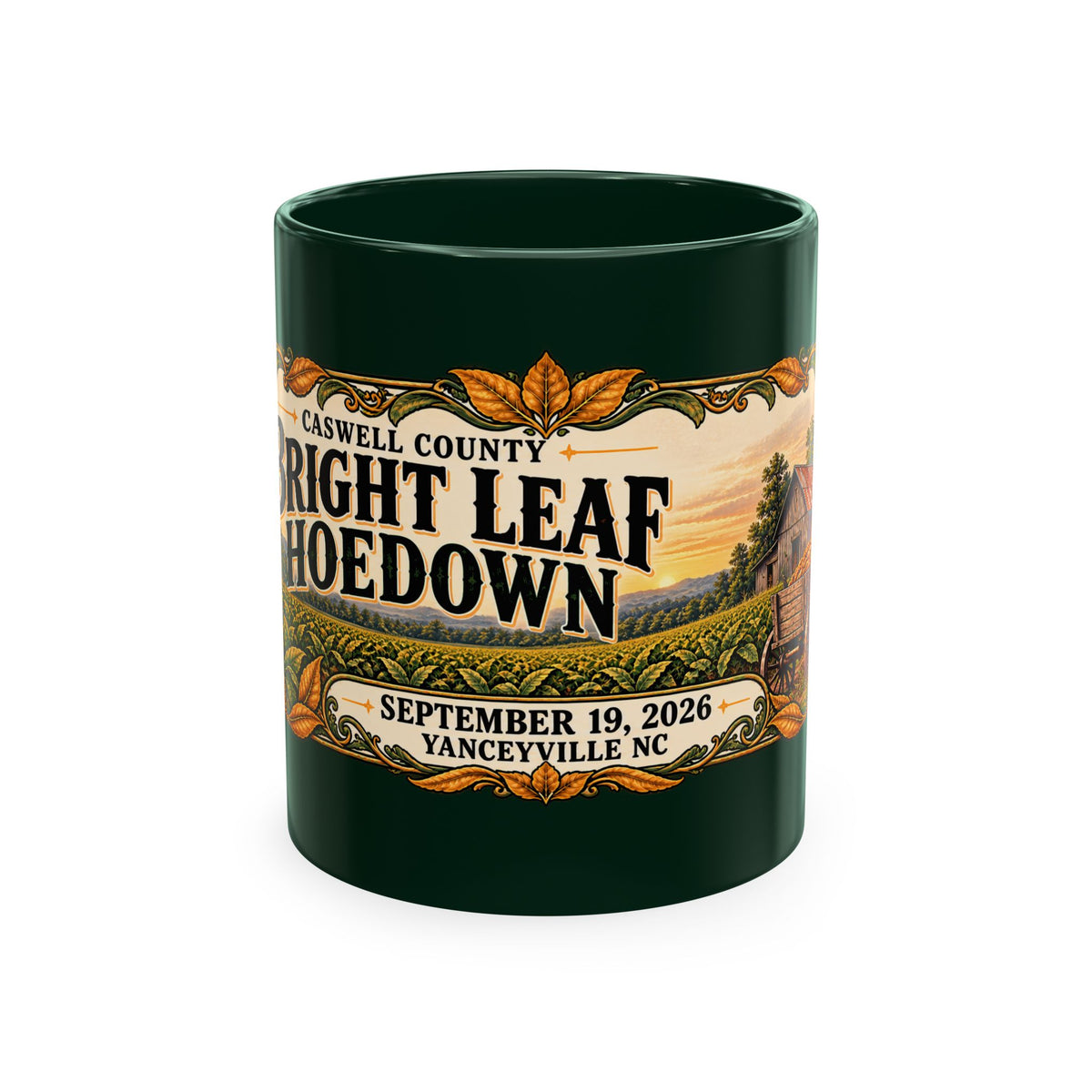 Bright Leaf Hoedown Ceramic Mug — Yanceyville NC Event Souvenir (Sept 19, 2026)