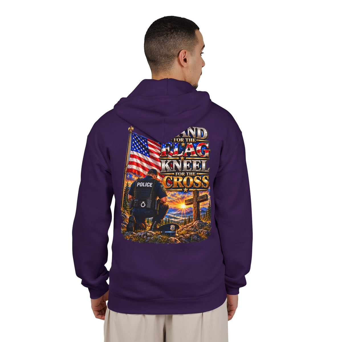Police Officer Stand for the Flag, Kneel for the Cross - Hoodie