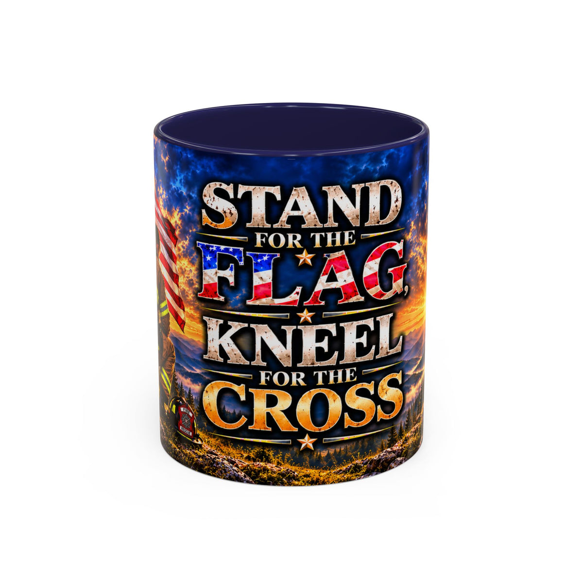 Firefighter Coffee Mug - "Stand for the Flag, Kneel for the Cross" Patriotic  Accent Mug