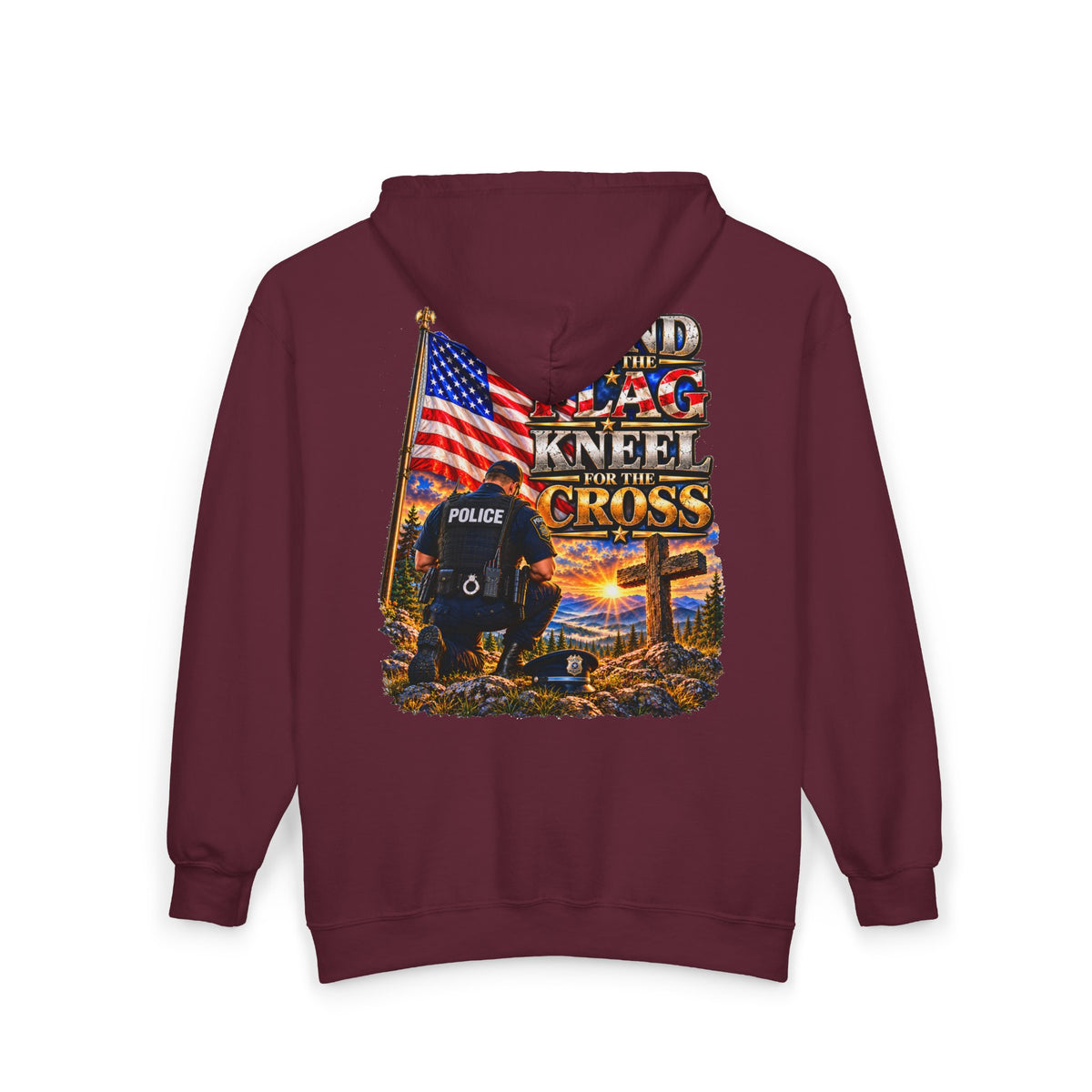 Police Officer Stand for the Flag, Kneel for the Cross - Hoodie
