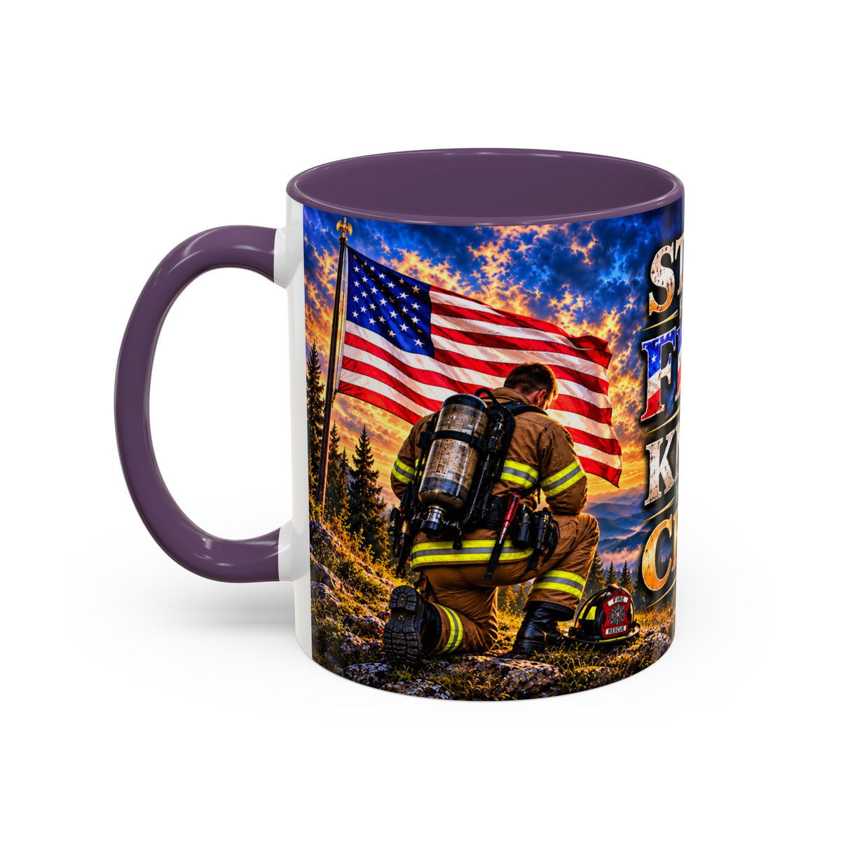 Firefighter Coffee Mug - "Stand for the Flag, Kneel for the Cross" Patriotic  Accent Mug