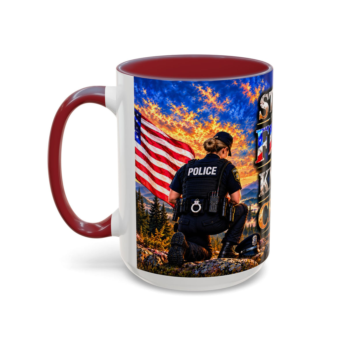 Coffee Mug - "Stand for the Flag, Kneel for the Cross" Police Officer Tribute 11oz or 15oz Mug_WF