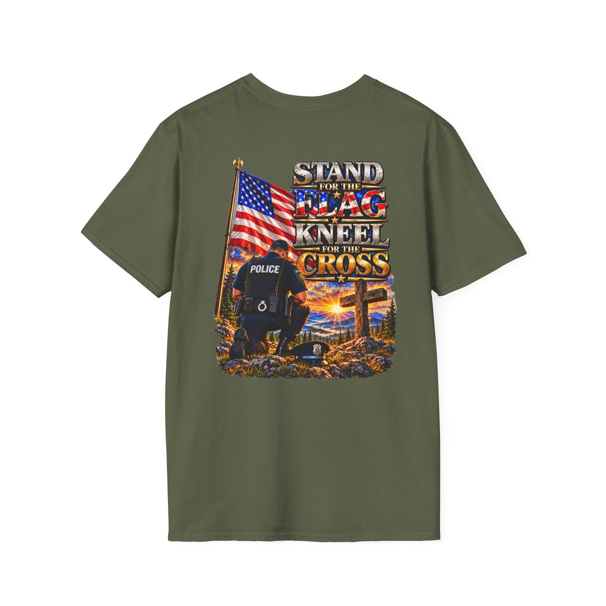 Stand for the Flag, Kneel for the Cross Police T-Shirt