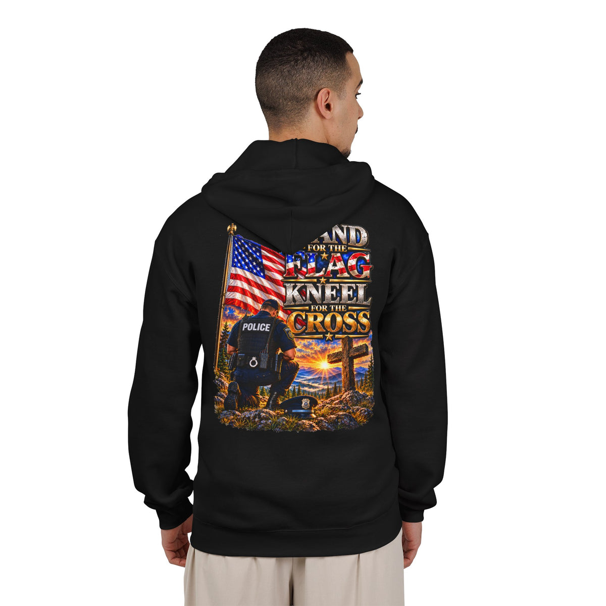 Police Officer Stand for the Flag, Kneel for the Cross - Hoodie