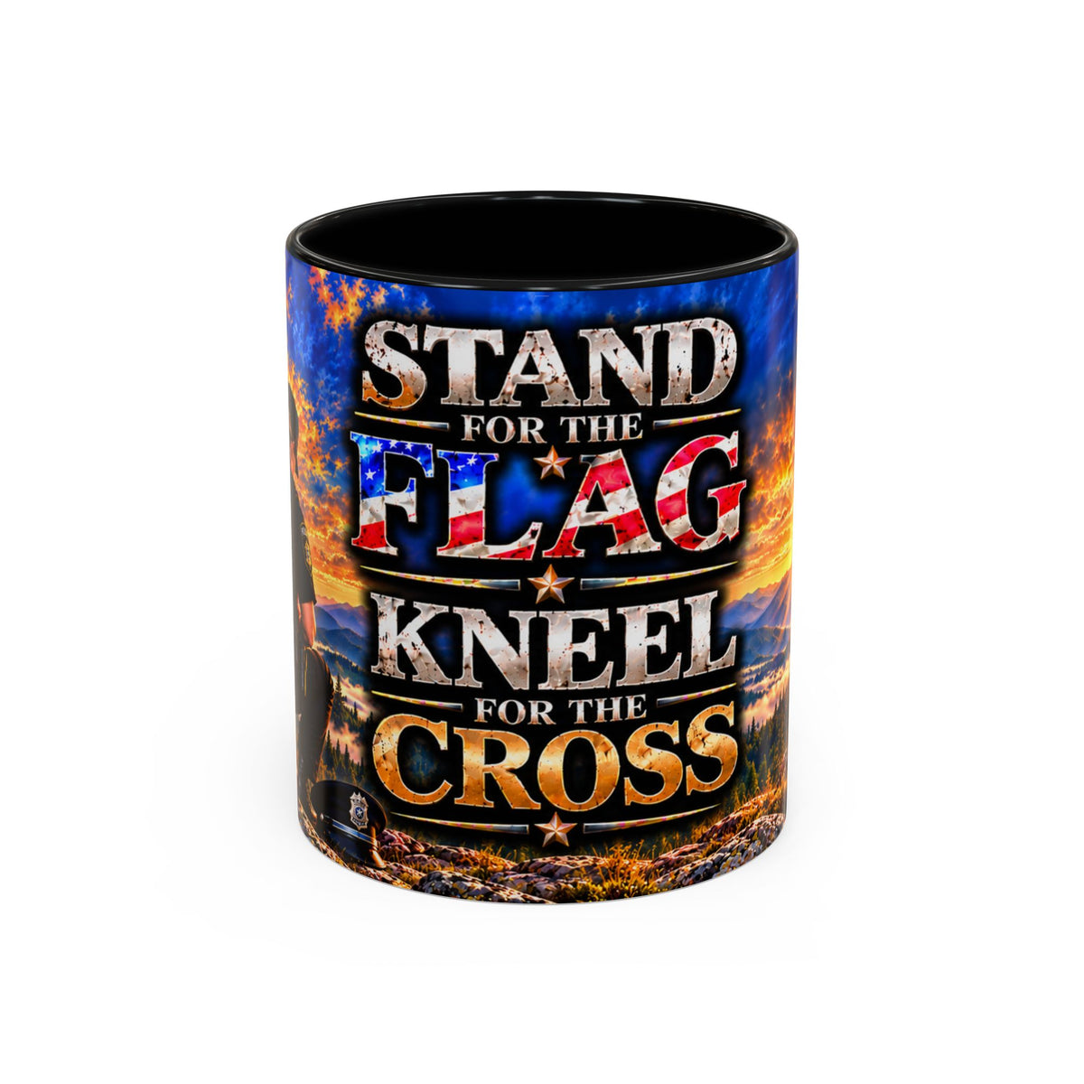 Coffee Mug - "Stand for the Flag, Kneel for the Cross" Police Officer Tribute 11oz or 15oz Mug_WF