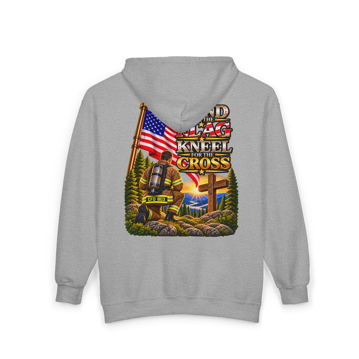 CFD 803 Firefighter Stand for the Flag, Kneel for the Cross - Hoodie_WM