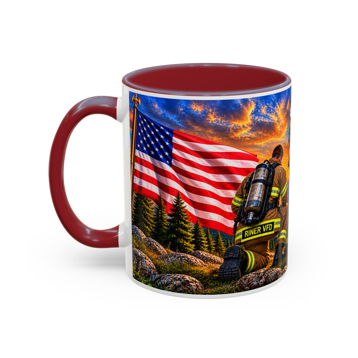 Riner_Firefighter_Stand for the Flag, Kneel for the Cross Coffee Mug_WM