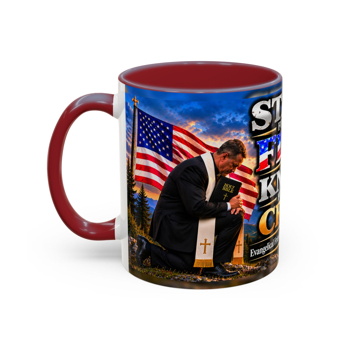 Pastor of EFC_ER_Stand for the Flag, Kneel for the Cross Accent Coffee Mug - Patriotic 11oz