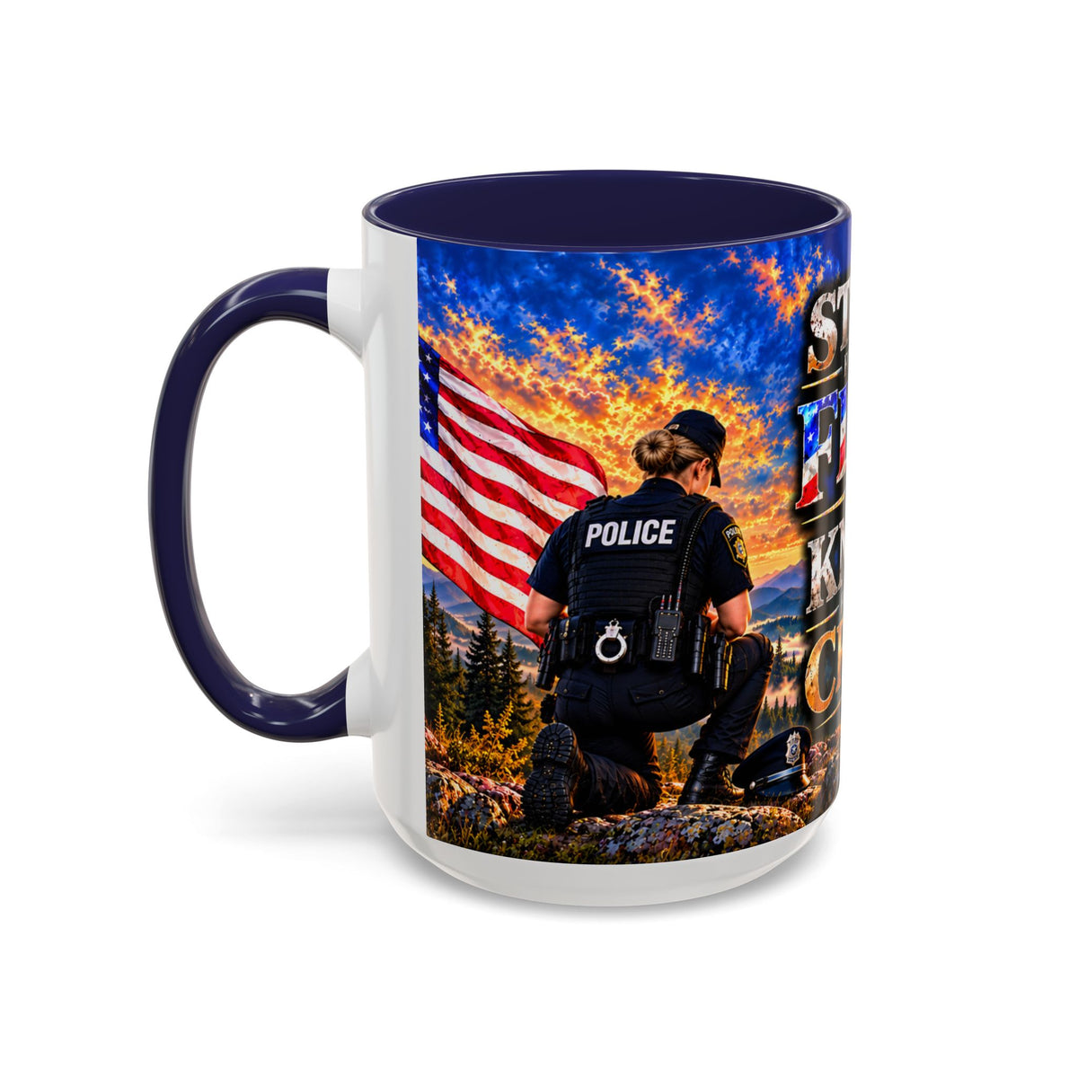 Coffee Mug - "Stand for the Flag, Kneel for the Cross" Police Officer Tribute 11oz or 15oz Mug_WF