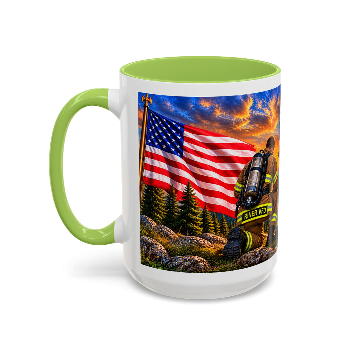 Riner_Firefighter_Stand for the Flag, Kneel for the Cross Coffee Mug_WM