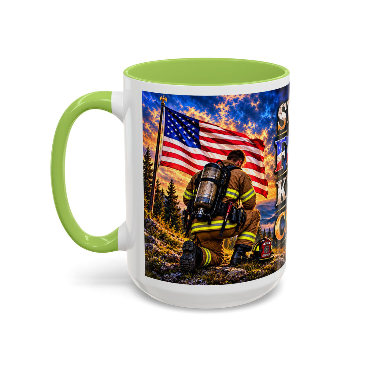 Firefighter Coffee Mug - "Stand for the Flag, Kneel for the Cross" Patriotic  Accent Mug