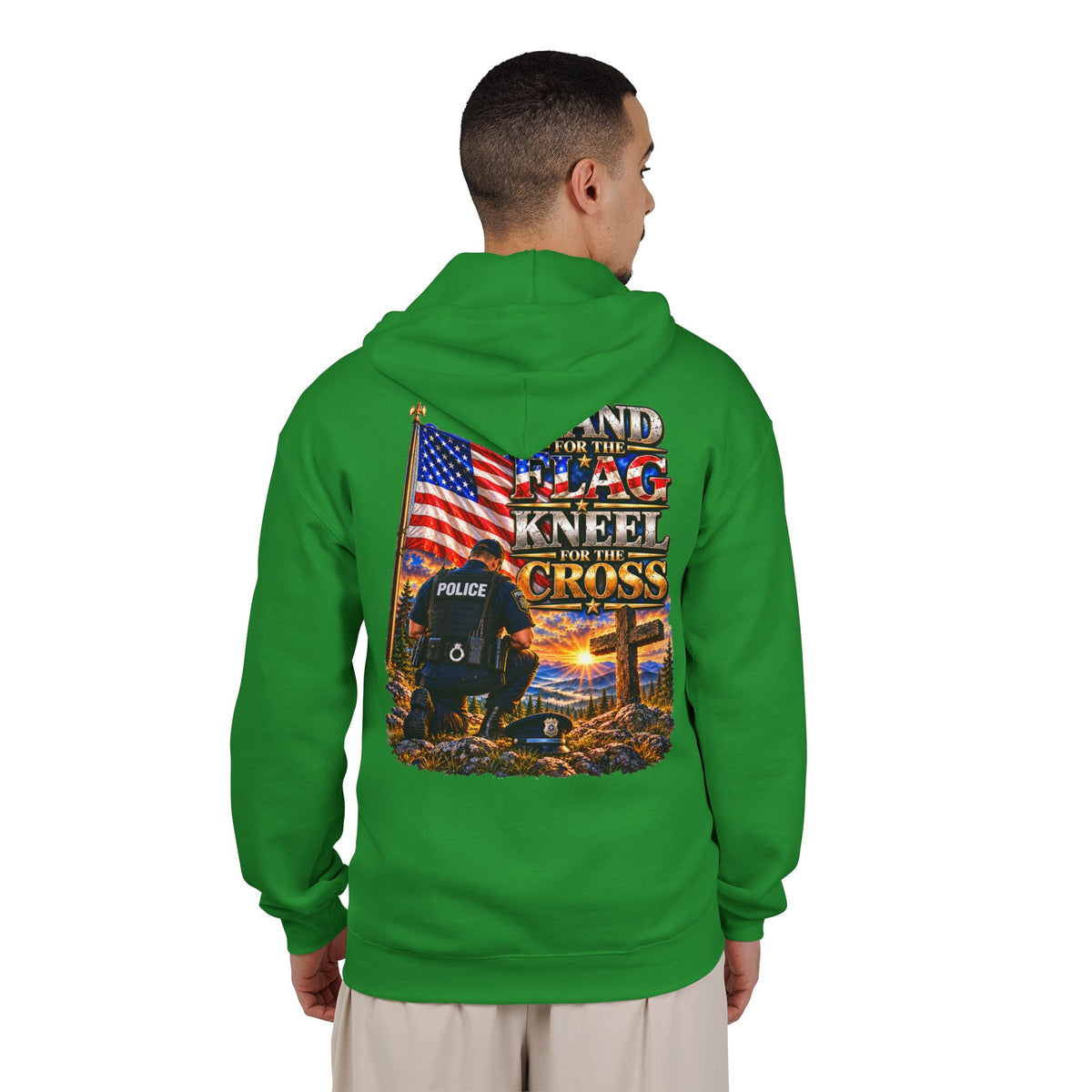 Police Officer Stand for the Flag, Kneel for the Cross - Hoodie