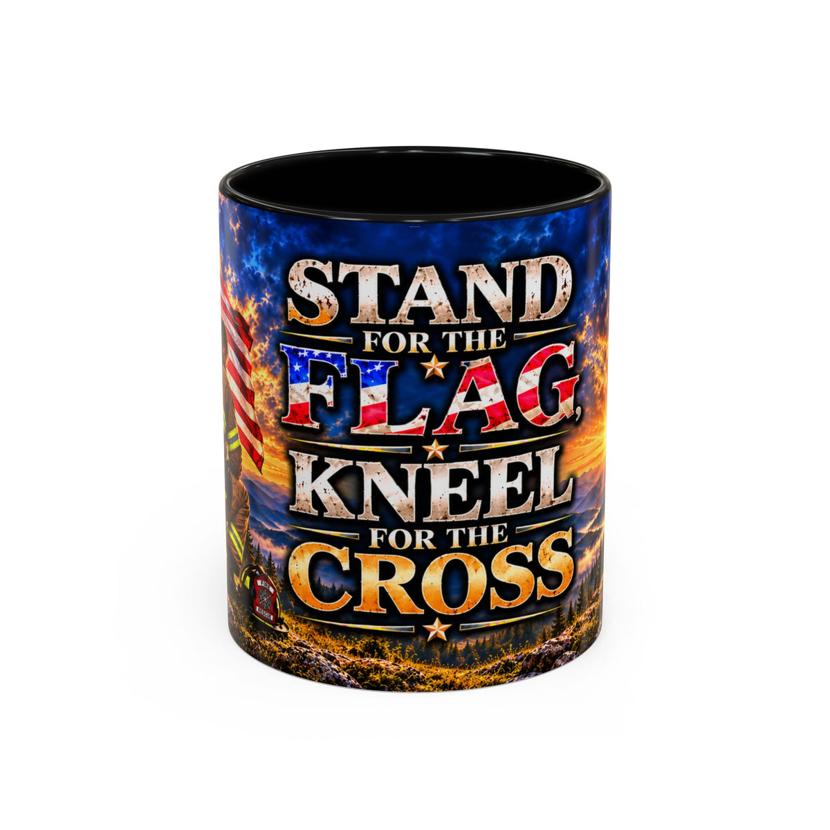 Firefighter Coffee Mug - "Stand for the Flag, Kneel for the Cross" Patriotic  Accent Mug