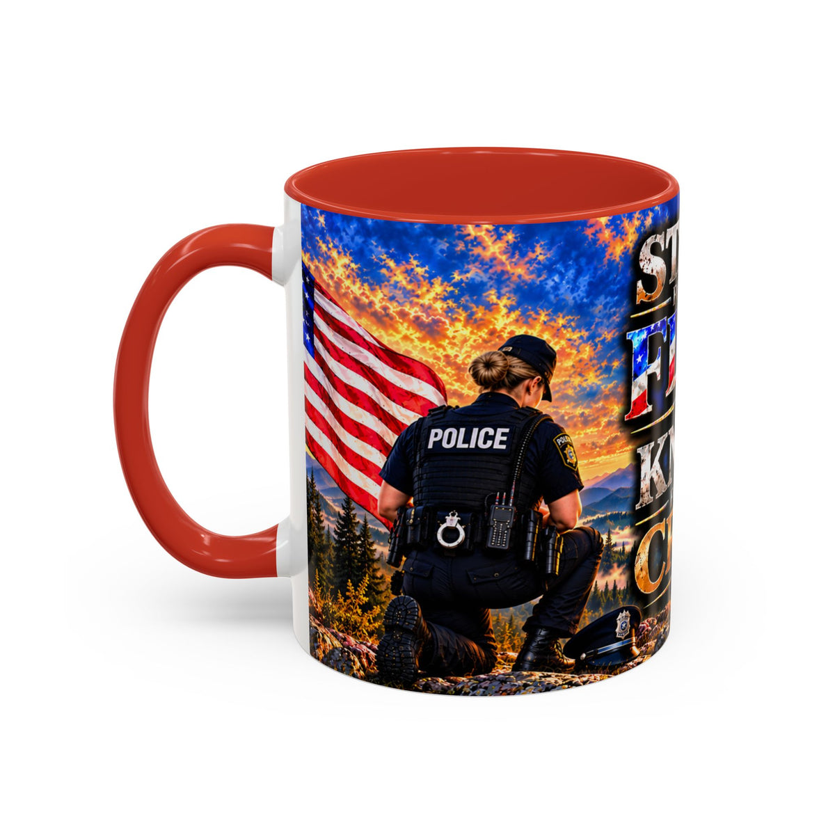 Coffee Mug - "Stand for the Flag, Kneel for the Cross" Police Officer Tribute 11oz or 15oz Mug_WF
