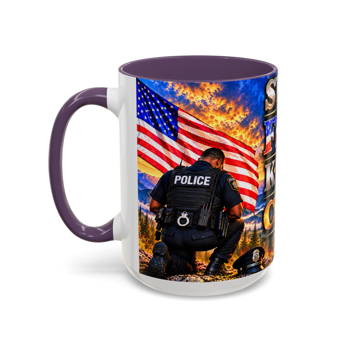 Coffee Mug - "Stand for the Flag, Kneel for the Cross" Police Officer Tribute 11oz or 15oz Mug
