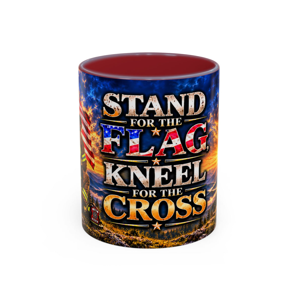 Firefighter Coffee Mug - "Stand for the Flag, Kneel for the Cross" Patriotic  Accent Mug