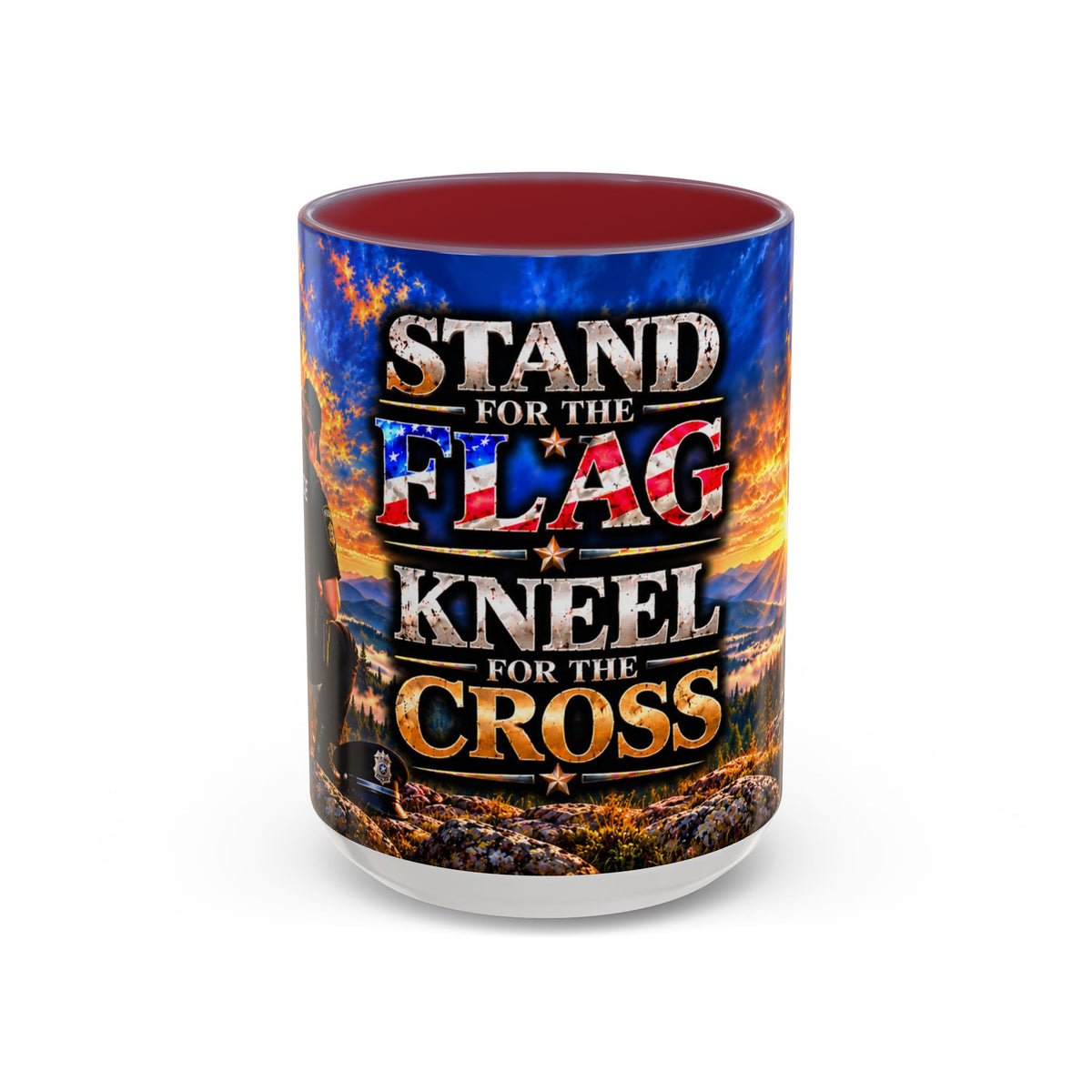 Coffee Mug - "Stand for the Flag, Kneel for the Cross" Police Officer Tribute 11oz or 15oz Mug_WF