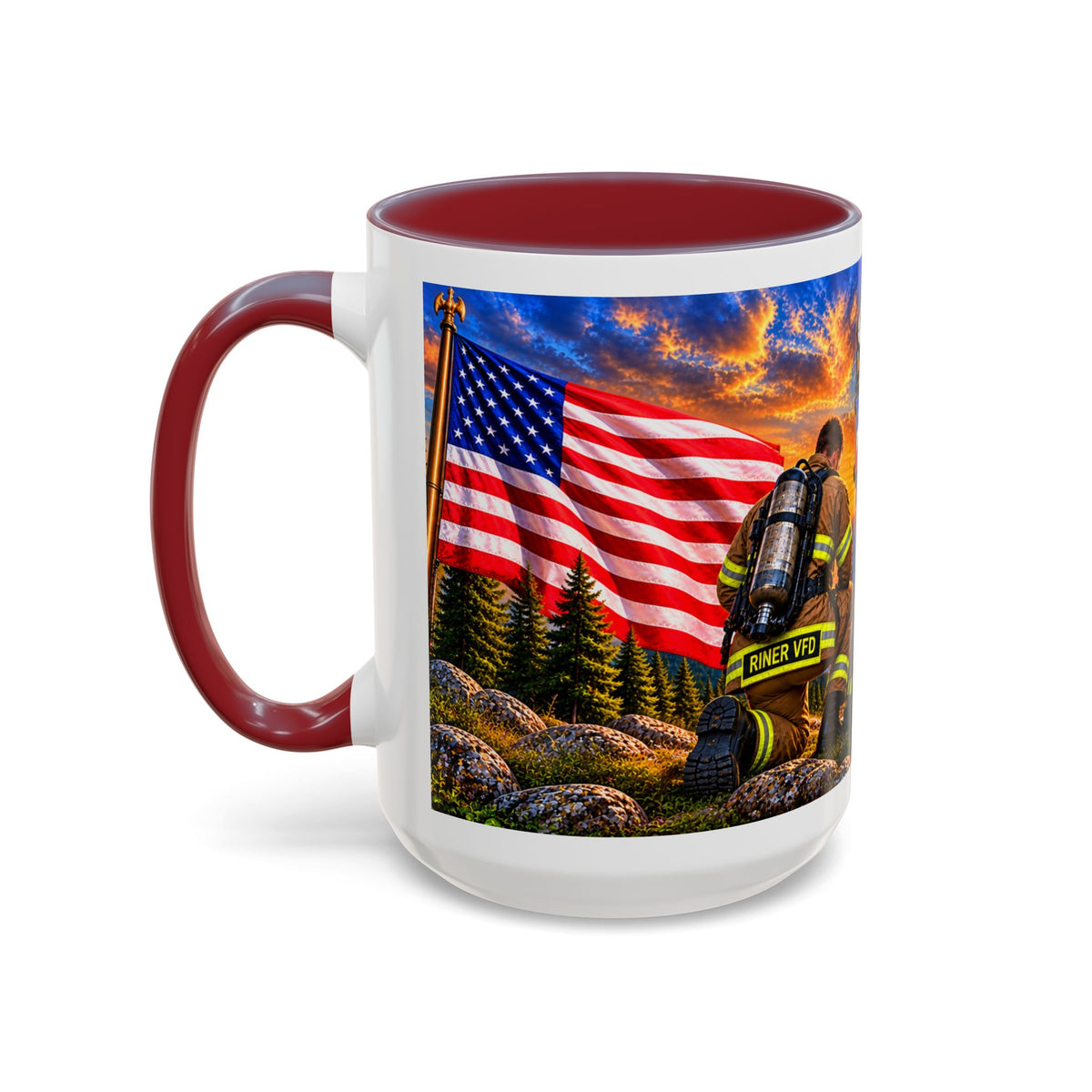 Riner_Firefighter_Stand for the Flag, Kneel for the Cross Coffee Mug_WM