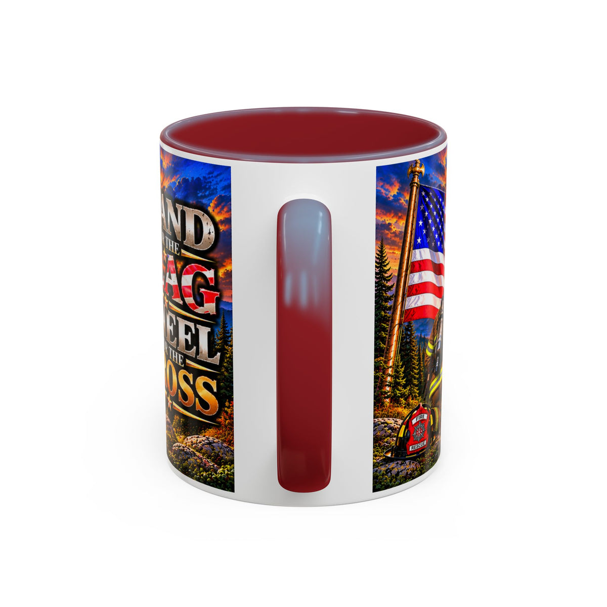 Stand for the Flag, Kneel for the Cross Accent Coffee Mug — Sheriff, Firefighter, EMS & 9-1-1 Telecommunicator 15oz
