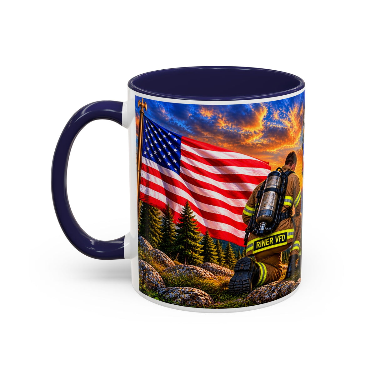 Riner_Firefighter_Stand for the Flag, Kneel for the Cross Coffee Mug_WM