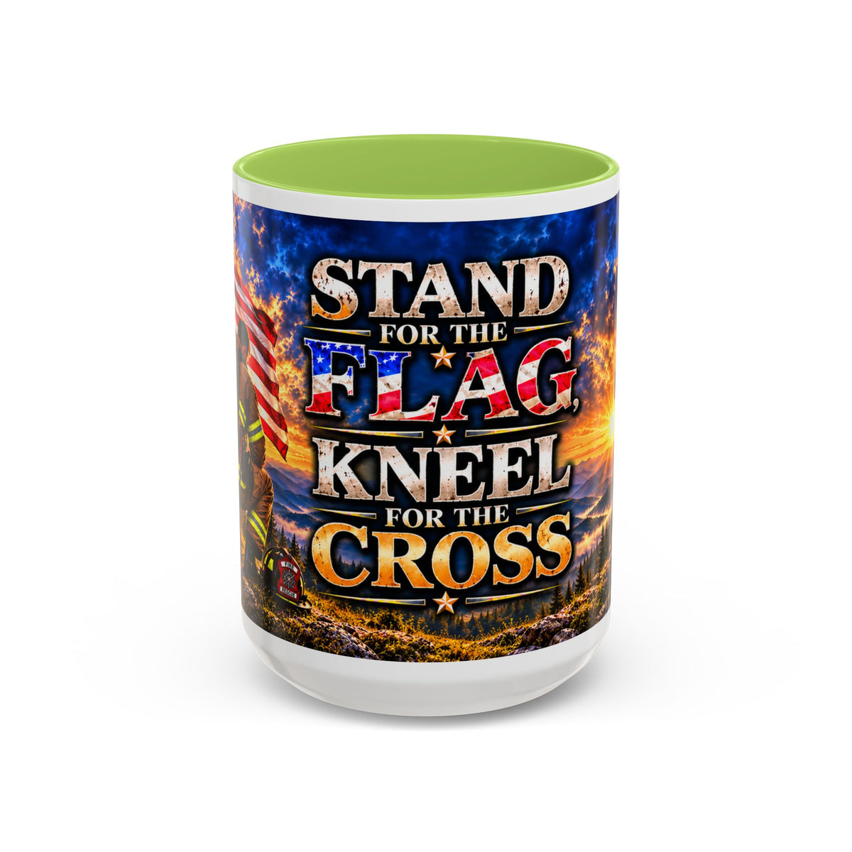Firefighter Coffee Mug - "Stand for the Flag, Kneel for the Cross" Patriotic  Accent Mug