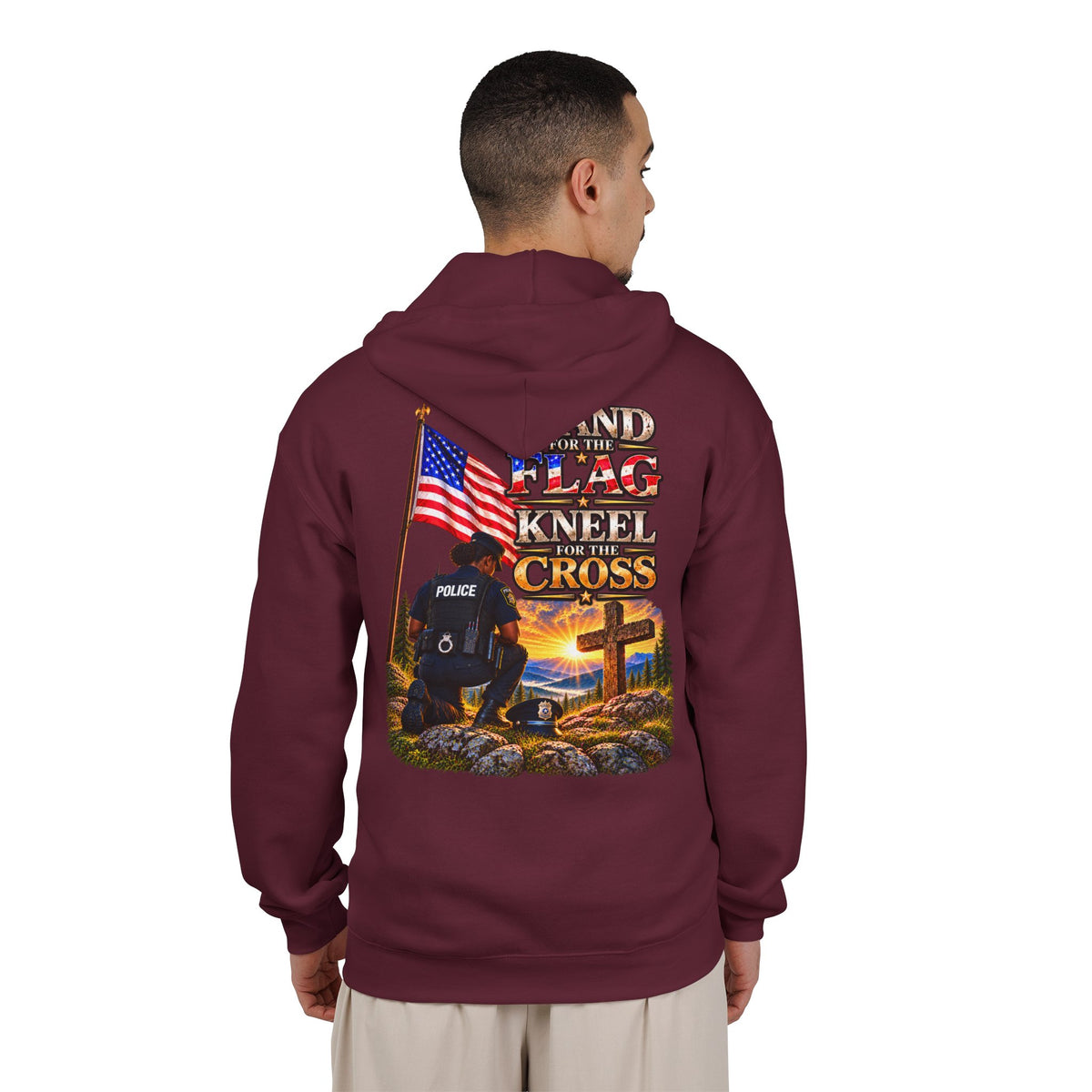 Police Officer 4 Stand for the Flag, Kneel for the Cross - Hoodie