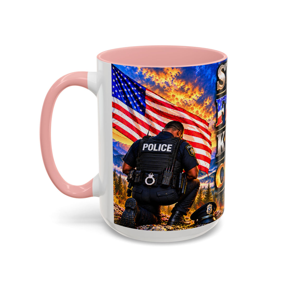 Coffee Mug - "Stand for the Flag, Kneel for the Cross" Police Officer Tribute 11oz or 15oz Mug