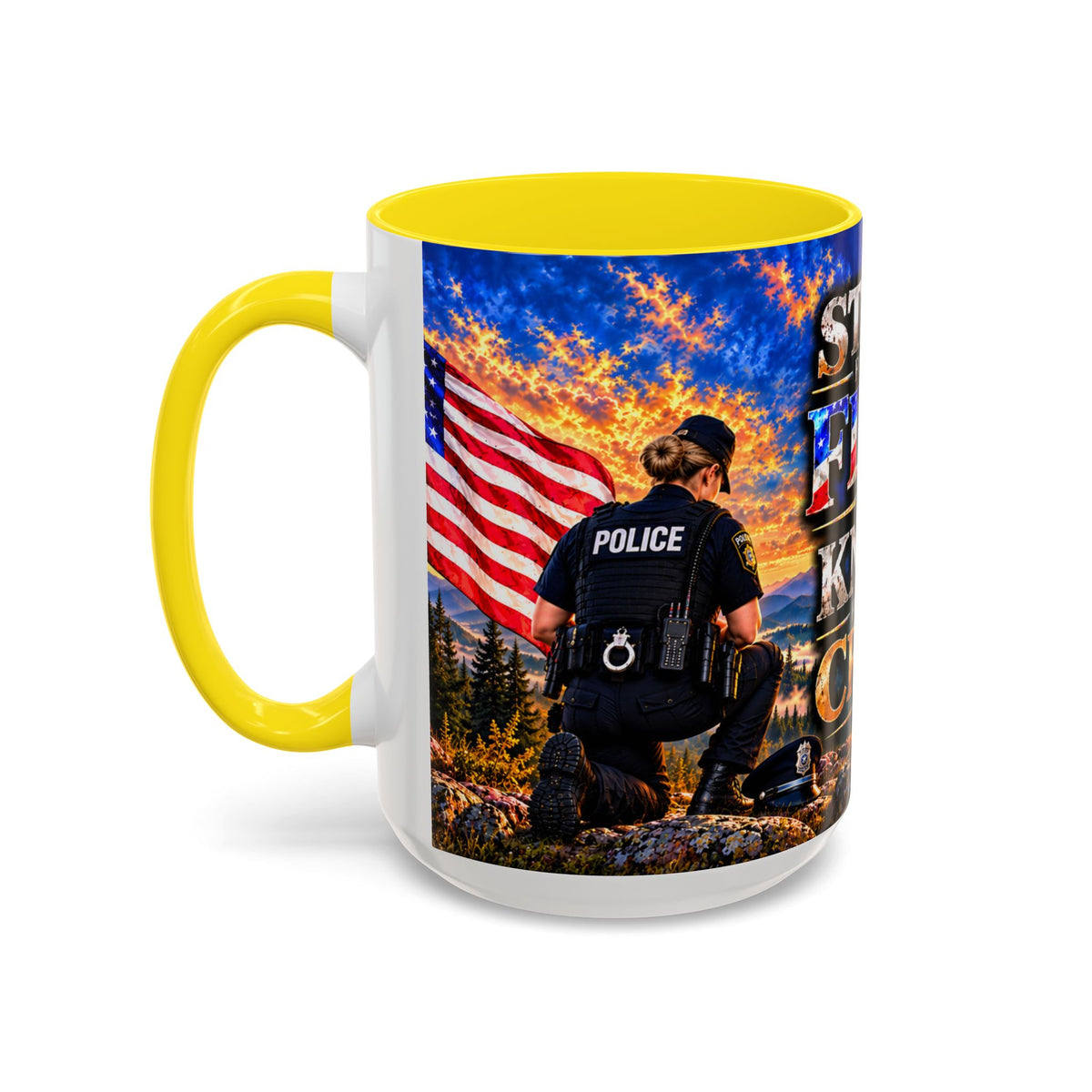 Coffee Mug - "Stand for the Flag, Kneel for the Cross" Police Officer Tribute 11oz or 15oz Mug_WF